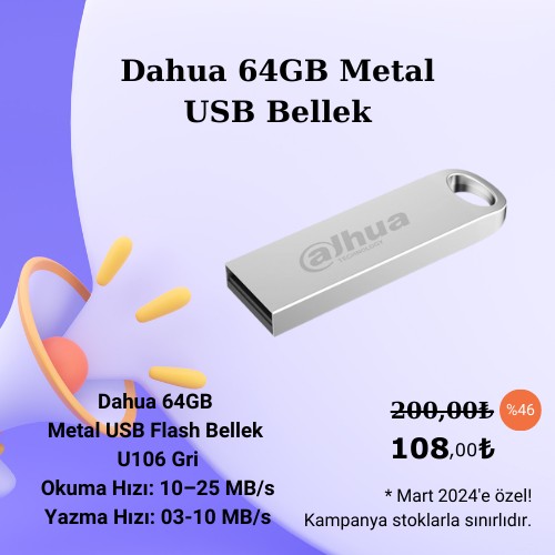 Dahua 64GB Metal USB Flash Bellek U106 Gri