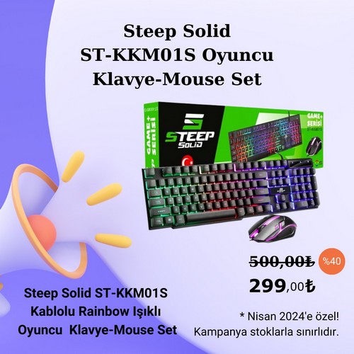 Steep Solid ST-KKM01S Oyuncu Klavye-Mouse Set