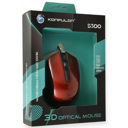 Konfulon B300 1600 DPI Kablolu Optik Mouse - Kırmızı